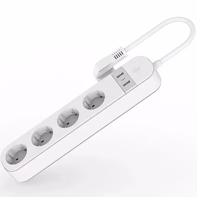Smartlife Domotica Slimme WiFi Stekkerdoos | 4x EU-stopcontacten | 2x USB-A + 1x USB-C | Spraakbesturing | Timer per poort | Overbelastingsbeveiliging | 3680W | 330x60x40 mm (Schuko)