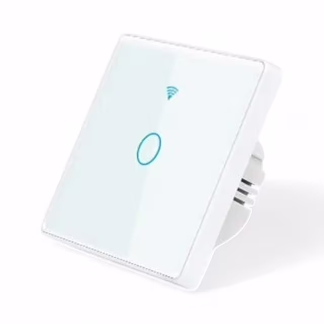 Smartlife Domotica Smart WiFi Touch Lichtschakelaar Wit | 1-knop | Geen Nuldraad Nodig | Geharde glazen paneel | Alexa en Google Home | RF433 Ondersteuning