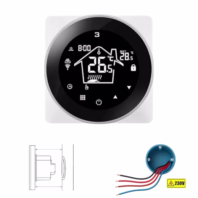 Smartlife Domotica Wifi Inbouw Thermostaat met Touchscreen voor C.V. Installatie (zwart)