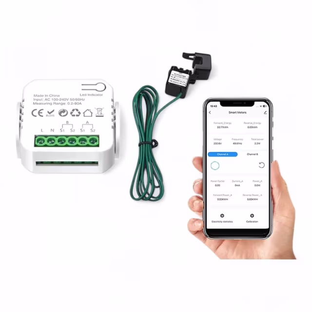 Smartlife Domotica Smart WiFi Energie Monitor | 1 Klem | Voor Zonnepanelen | 80A | Tuya & Smartlife App | Google Home &amp; Alexa | Wit