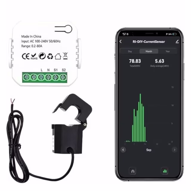 Smartlife Domotica Smart WiFi Energie Monitor | 1 Klem | Voor Zonnepanelen | 80A | Tuya & Smartlife App | Google Home &amp; Alexa | Wit