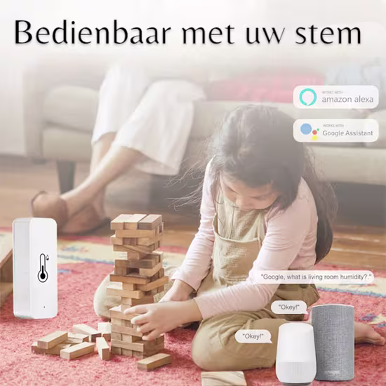 Smartlife Domotica Tuya WiFi Temperatuur- en Vochtigheidssensor | LED-display | Real-time metingen | App- en spraakbediening | Compact ontwerp Smartlife Domotica Tuya WiFi Temperatuur- en Vochtigheidssensor | LED-display | Real-time metingen | App- en spraakbediening | Compact ontwerp