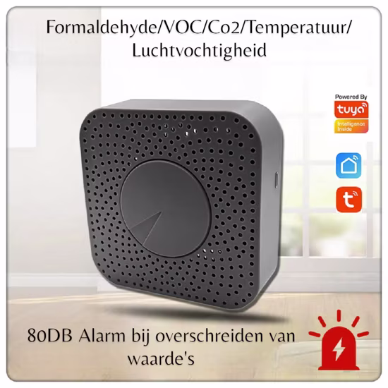 Smartlife Domotica Tuya WiFi Air Quality Monitor | Meet CO₂, PM2.5 TVOC | App- en spraakbediening | Compact en betrouwbaar