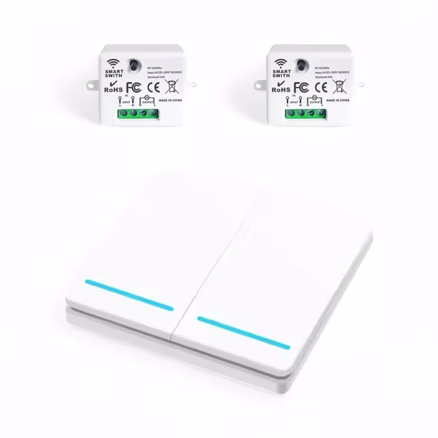 Smartlife Domotica RF 433Mhz Slimme Draadloze Schakelaar Wit (2-knoppen) - SET