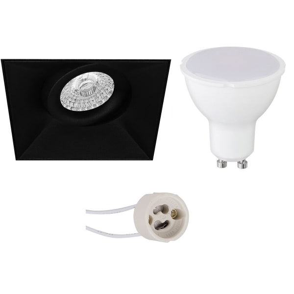 HLW LED LED Spot Set - Pragmi Nivas Pro 6W Dimbare Kantelbare Vierkante Inbouwspot Mat Zwart