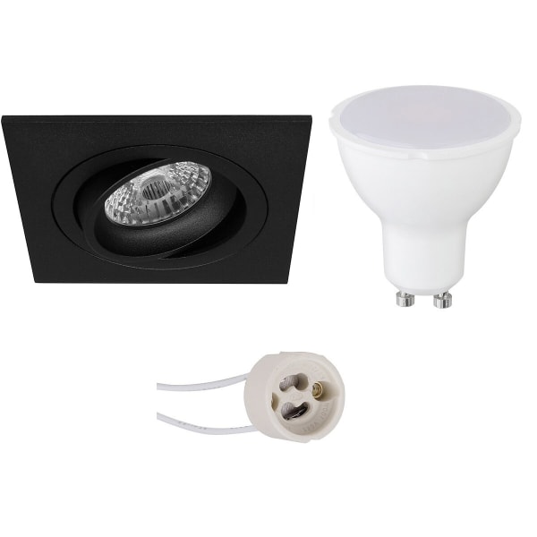 HLW LED Kantelbare 6W LED Spot Set - Inbouw Vierkante Spot Mat Zwart, Warm Wit
