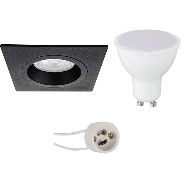 HLW LED LED Spot Set 6W - Vierkante Inbouwspot Mat Zwart, Witte Spot, GU10 Fitting