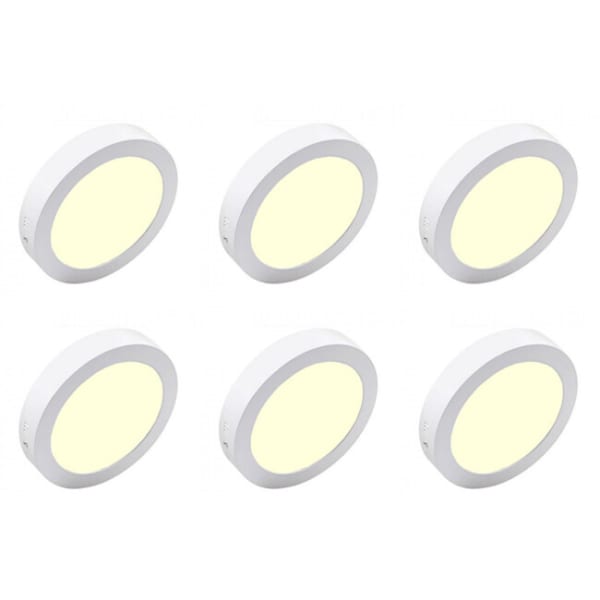 HLW LED LED Downlight 6 Pack - Opbouw - Rond 18W - Warm Wit 3000K - Mat Wit Aluminium - Ø225mm