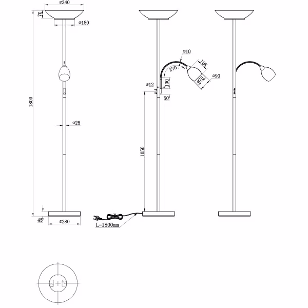 HLW LED LED Vloerlamp Trion Germin met E27 Fitting - Rond Design & Mat Nikkel HLW LED LED Vloerlamp Trion Germin met E27 Fitting - Rond Design & Mat Nikkel