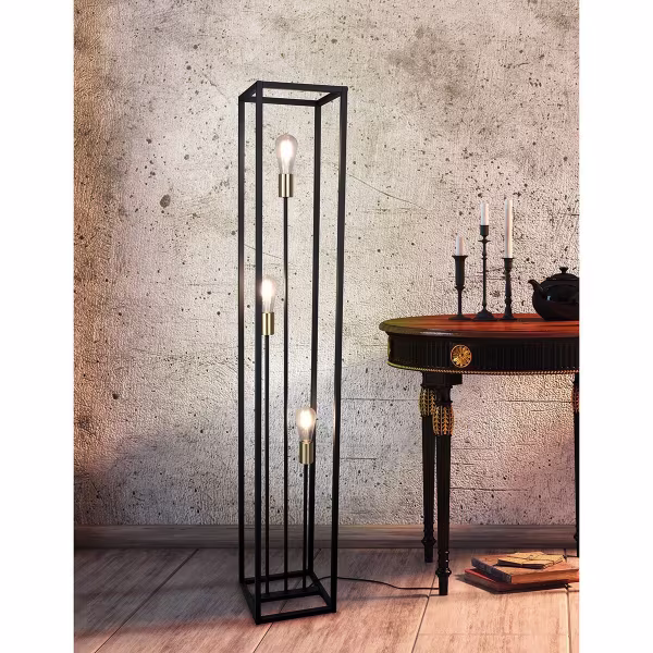 HLW LED Zwarte LED Vloerlamp Trion Kandin - 3 E27 Fittingen, Vierkant & Energiezuinig HLW LED Zwarte LED Vloerlamp Trion Kandin - 3 E27 Fittingen, Vierkant & Energiezuinig