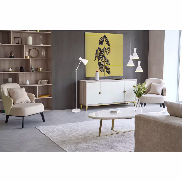 HLW LED LED Vloerlamp Trion Ewomi - Witte Vloerlamp met E27 Fitting en Voetschakelaar