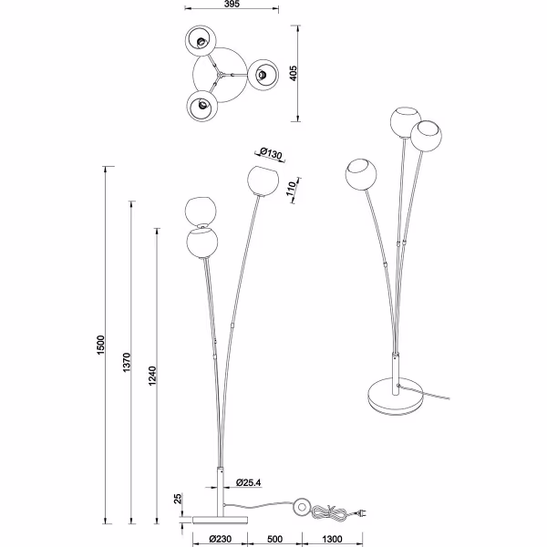 HLW LED Zwarte LED Vloerlamp Trion Seldy met 3 lichtpunten en multicolor glazen venster HLW LED Zwarte LED Vloerlamp Trion Seldy met 3 lichtpunten en multicolor glazen venster
