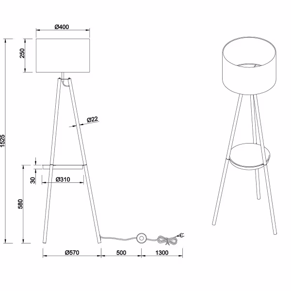 HLW LED LED Vloerlamp Trion Loet - Zwarte Metalen Vloerlamp met E27 Fitting en Taupe Lichtvenster