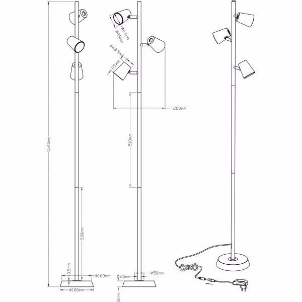 HLW LED Dimbare LED Vloerlamp Trion Narca - Warm Wit 2700K-3000K, Mat Nikkel, 3-lichts HLW LED Dimbare LED Vloerlamp Trion Narca - Warm Wit 2700K-3000K, Mat Nikkel, 3-lichts