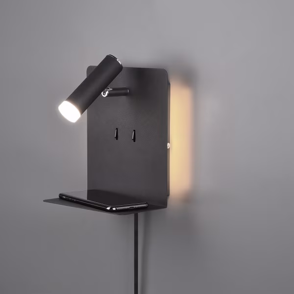 HLW LED LED Wandlamp 6W Warm Wit 2700K–3000K Mat Zwart met USB Oplaadfunctie HLW LED LED Wandlamp 6W Warm Wit 2700K–3000K Mat Zwart met USB Oplaadfunctie