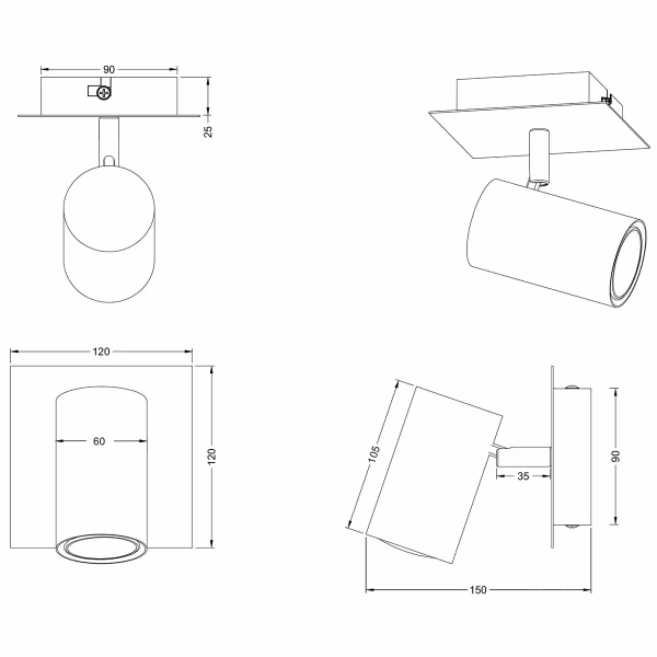 HLW LED LED Wandspot Trion Mary - Mat Witte Aluminium Spot met GU10 Fitting