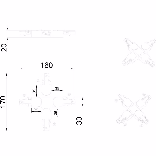 HLW LED Trion Dual X Kruis Connector - Spanningsrail Doorverbinder Mat Wit voor LED lamp & Witte Vloerlamp HLW LED Trion Dual X Kruis Connector - Spanningsrail Doorverbinder Mat Wit voor LED lamp & Witte Vloerlamp
