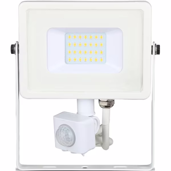 HLW LED LED Bouwlamp & Wandlamp met Sensor - Warm Wit 2700K–3000K, 20W, Mat Wit, IP65 HLW LED LED Bouwlamp & Wandlamp met Sensor - Warm Wit 2700K–3000K, 20W, Mat Wit, IP65