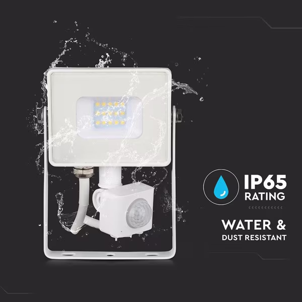 HLW LED LED Bouwlamp 10W met Sensor, Warm Wit 3000K - Mat Wit Aluminium, PIR Sensor HLW LED LED Bouwlamp 10W met Sensor, Warm Wit 3000K - Mat Wit Aluminium, PIR Sensor