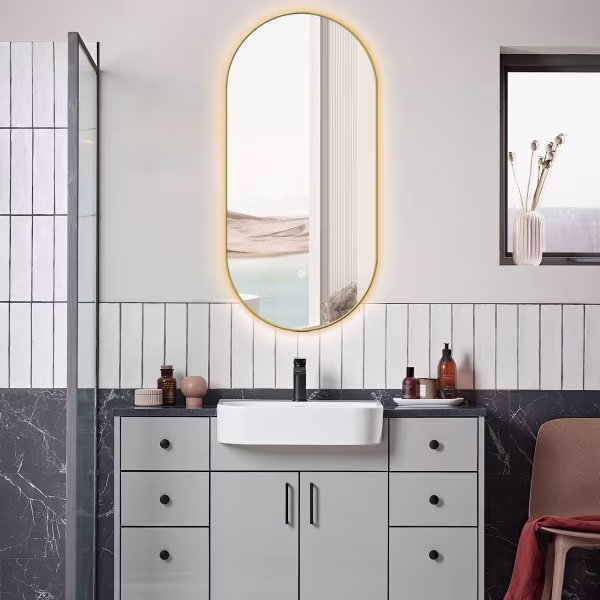 HLW LED LED Mirror 40x75cm | 20W | Gold | Dimmable, Heated HLW LED LED Mirror 40x75cm | 20W | Gold | Dimmable, Heated