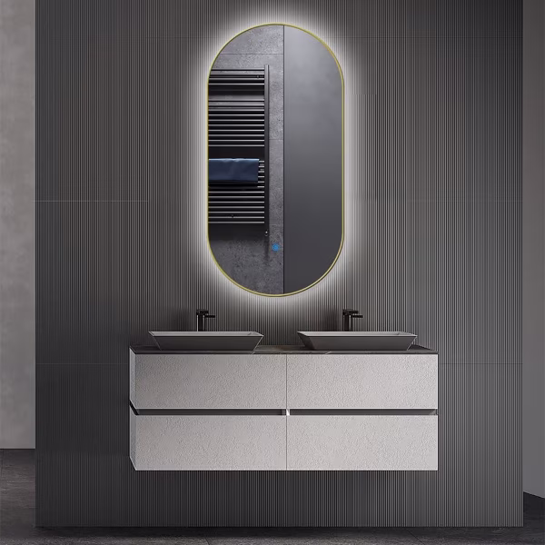 HLW LED LED Spiegel 50x100cm Goud | Verwarming & Dimbaar | 220-250V HLW LED LED Spiegel 50x100cm Goud | Verwarming & Dimbaar | 220-250V