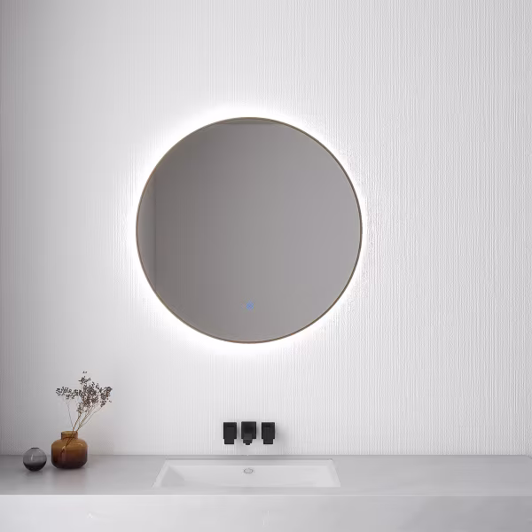 Wiesbaden LED Mirror 80cm 18W | Brushed Brass | Dimmable Touch Wiesbaden LED Mirror 80cm 18W | Brushed Brass | Dimmable Touch