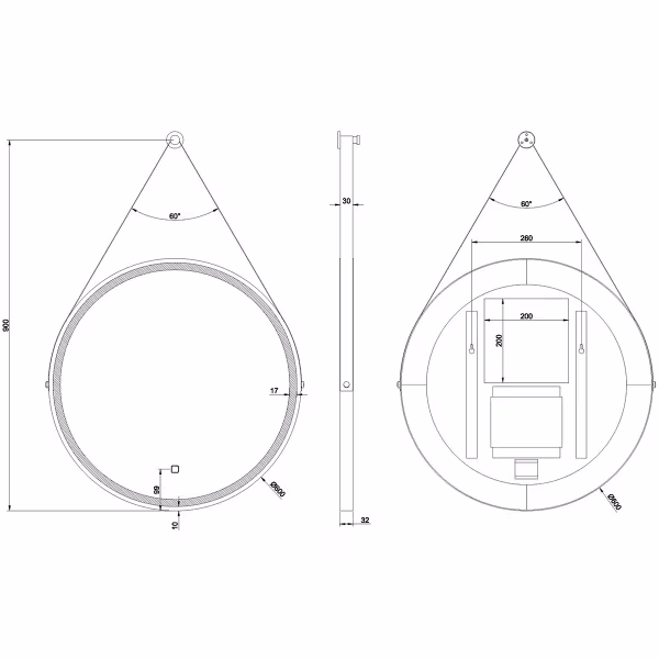 Wiesbaden LED Mirror 60cm | A-class | Dimmable & Heated | Matte Black Wiesbaden LED Mirror 60cm | A-class | Dimmable & Heated | Matte Black