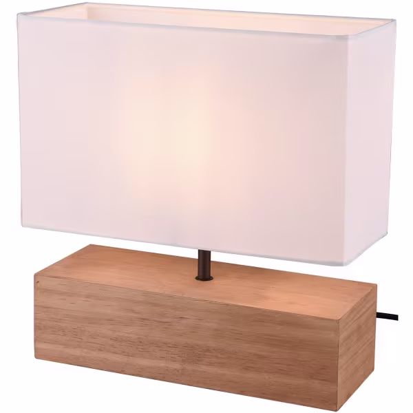 HLW LED LED Tafellamp - Tafelverlichting - Trion Wooden - E27 Fitting - Rechthoek - Mat Wit - Hout