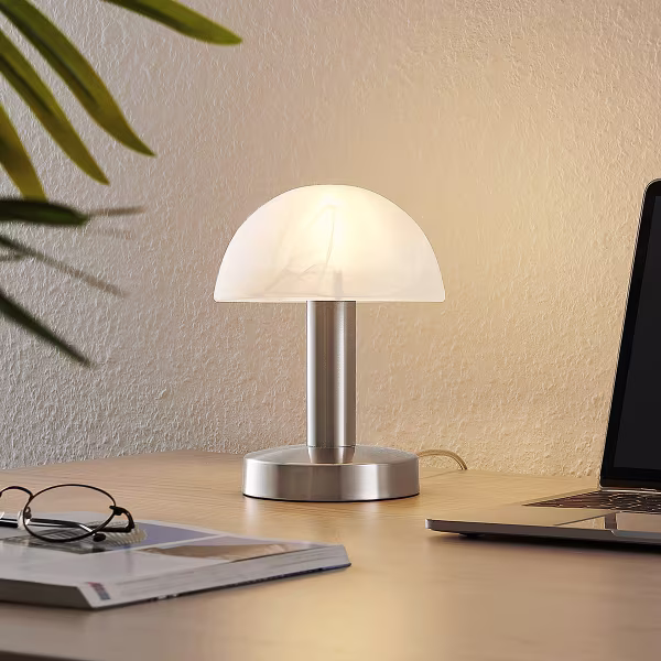 HLW LED LED Tafellamp - Trion Nini - E14 Fitting - 1 lichtpunt - Mat Nikkel - Metaal - Wit Geborsteld Glas HLW LED LED Tafellamp - Trion Nini - E14 Fitting - 1 lichtpunt - Mat Nikkel - Metaal - Wit Geborsteld Glas