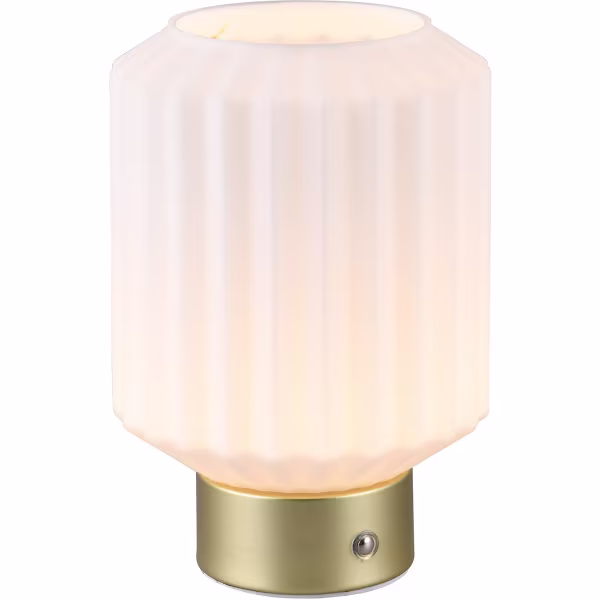 HLW LED LED Tafellamp - Trion Doli - 1.5W - Warm Wit 3000K - Oplaadbare batterijen - Mat Messing - Metaal - Wit Glas HLW LED LED Tafellamp - Trion Doli - 1.5W - Warm Wit 3000K - Oplaadbare batterijen - Mat Messing - Metaal - Wit Glas