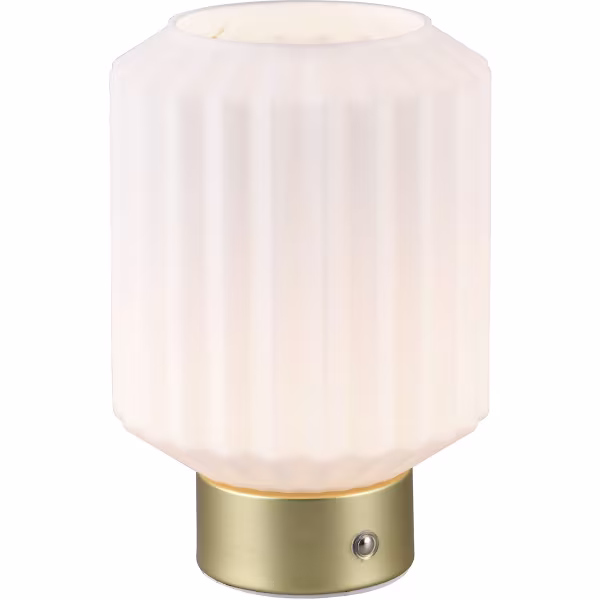 HLW LED LED Tafellamp - Trion Doli - 1.5W - Warm Wit 3000K - Oplaadbare batterijen - Mat Messing - Metaal - Wit Glas HLW LED LED Tafellamp - Trion Doli - 1.5W - Warm Wit 3000K - Oplaadbare batterijen - Mat Messing - Metaal - Wit Glas