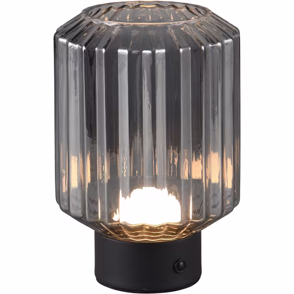 HLW LED LED Tafellamp - Trion Doli - 1.5W - Warm Wit 3000K - Oplaadbare batterijen - Mat Zwart - Metaal - Rookkleur Glas HLW LED LED Tafellamp - Trion Doli - 1.5W - Warm Wit 3000K - Oplaadbare batterijen - Mat Zwart - Metaal - Rookkleur Glas