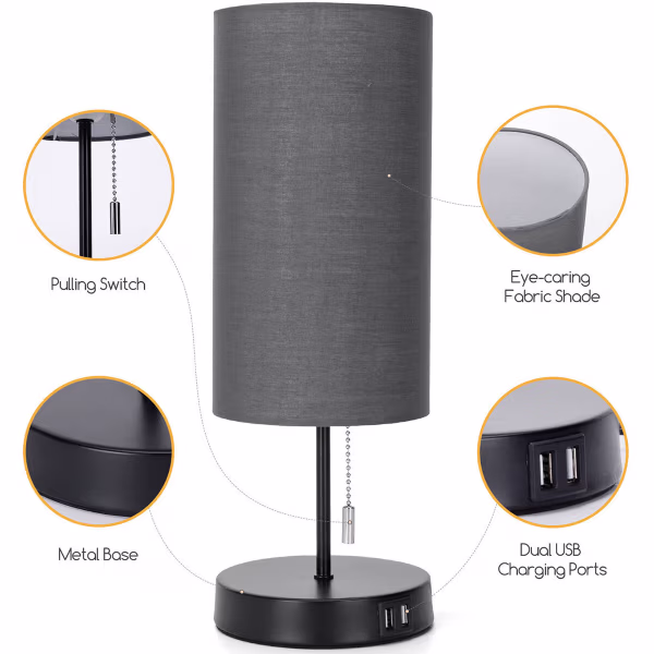 HLW LED LED Tafellamp met USB Oplaadfunctie - Mat Zwart Aluminium - Rond - E27 Fitting HLW LED LED Tafellamp met USB Oplaadfunctie - Mat Zwart Aluminium - Rond - E27 Fitting