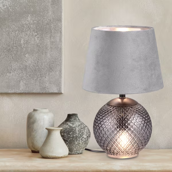 HLW LED LED Tafellamp - Tafelverlichting - Trion Onno - E14 Fitting - Rond - Grijs - Glas HLW LED LED Tafellamp - Tafelverlichting - Trion Onno - E14 Fitting - Rond - Grijs - Glas