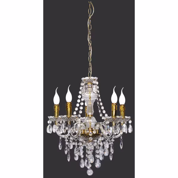 HLW LED LED Kroonluchter Trion Lucy - Gouden LED Hanglamp met 5 E14 lichtpunten HLW LED LED Kroonluchter Trion Lucy - Gouden LED Hanglamp met 5 E14 lichtpunten