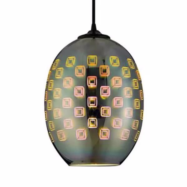 HLW LED LED Hanglamp met Glas 3D - Ovaal Chroom Design - E27, Max 60W HLW LED LED Hanglamp met Glas 3D - Ovaal Chroom Design - E27, Max 60W