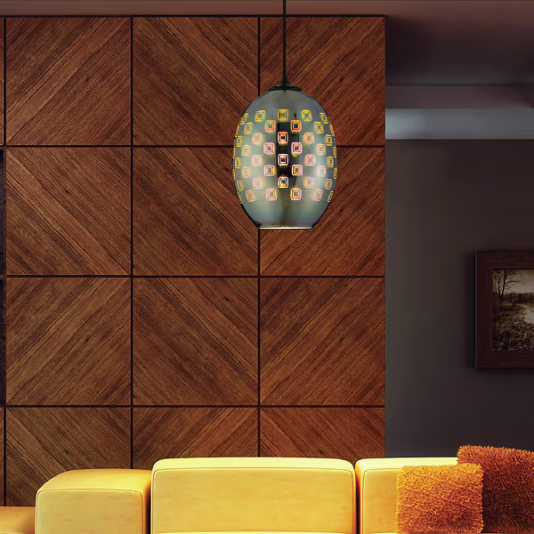 HLW LED LED Hanglamp met Glas 3D - Ovaal Chroom Design - E27, Max 60W HLW LED LED Hanglamp met Glas 3D - Ovaal Chroom Design - E27, Max 60W