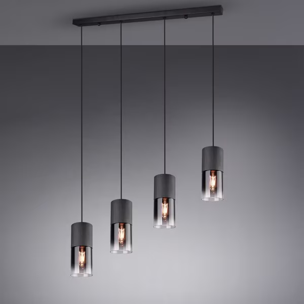 HLW LED Black LED Pendant Lamp with Glass - Trion Roba 4-light Rectangular, E27 fitting HLW LED Black LED Pendant Lamp with Glass - Trion Roba 4-light Rectangular, E27 fitting