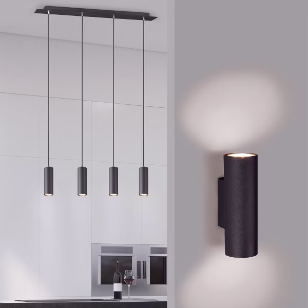 HLW LED LED Hanglamp Trion Mary - Mat Zwart Aluminium, 4-lichts met GU10 HLW LED LED Hanglamp Trion Mary - Mat Zwart Aluminium, 4-lichts met GU10