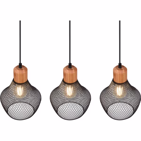 HLW LED Zwarte LED Hanglamp Trion Jenna - 3-lichts, Mat Zwart Aluminium, E27 Fitting HLW LED Zwarte LED Hanglamp Trion Jenna - 3-lichts, Mat Zwart Aluminium, E27 Fitting