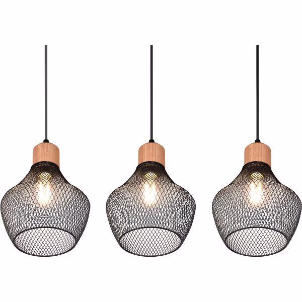 HLW LED Zwarte LED Hanglamp Trion Jenna - 3-lichts, Mat Zwart Aluminium, E27 Fitting HLW LED Zwarte LED Hanglamp Trion Jenna - 3-lichts, Mat Zwart Aluminium, E27 Fitting