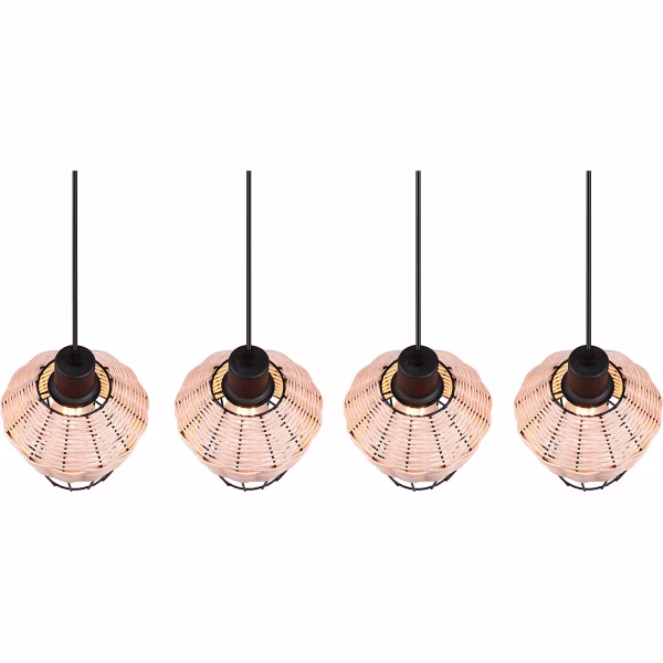 HLW LED LED Hanglamp Trion Bera - 4-lichts Rechthoek Bruin Aluminium met E27 Fitting