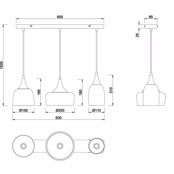 HLW LED Metalen LED Hanglamp Trion Zira - Zwarte 3-lichts LED Lamp met E14 Fitting HLW LED Metalen LED Hanglamp Trion Zira - Zwarte 3-lichts LED Lamp met E14 Fitting