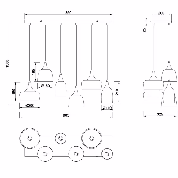 HLW LED Metal LED Pendant Lamp Trion Zira - Black 6-light LED lamp with E14 fitting HLW LED Metal LED Pendant Lamp Trion Zira - Black 6-light LED lamp with E14 fitting
