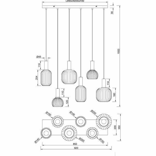 HLW LED Moderne Metalen LED Hanglamp met Wit Glas & Mat Messing - 6 Lichtpunten