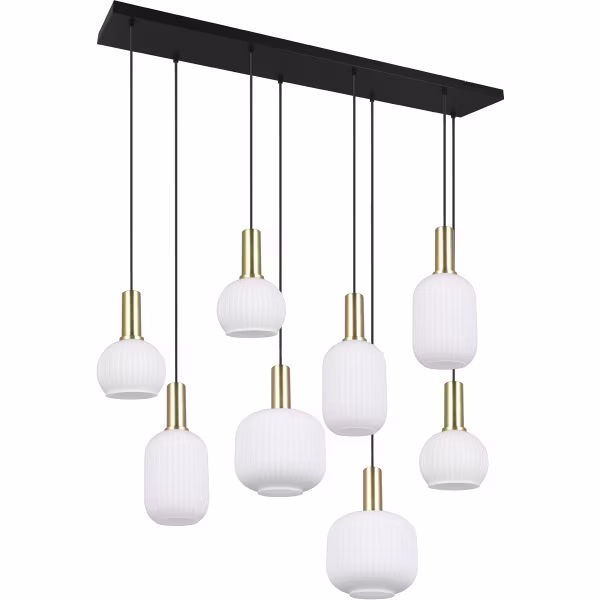 HLW LED Stijlvolle Metalen LED Hanglamp met Wit Glas & Mat Messing - 8 Lichtpunten HLW LED Stijlvolle Metalen LED Hanglamp met Wit Glas & Mat Messing - 8 Lichtpunten