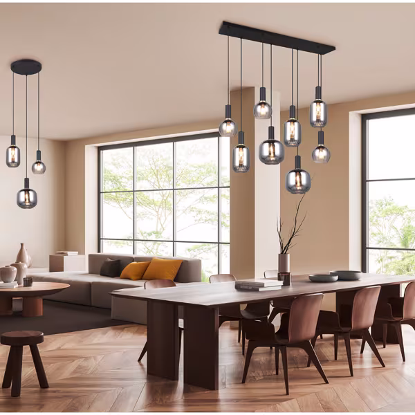 HLW LED Moderne Zwarte LED Hanglamp met Glas - Metalen LED Hanglamp Trion Pala 8x E27 HLW LED Moderne Zwarte LED Hanglamp met Glas - Metalen LED Hanglamp Trion Pala 8x E27