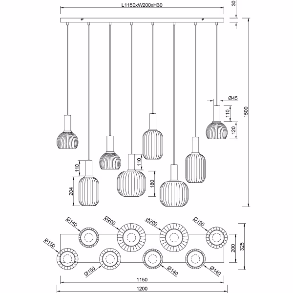 HLW LED Moderne Zwarte LED Hanglamp met Glas - Metalen LED Hanglamp Trion Pala 8x E27 HLW LED Moderne Zwarte LED Hanglamp met Glas - Metalen LED Hanglamp Trion Pala 8x E27