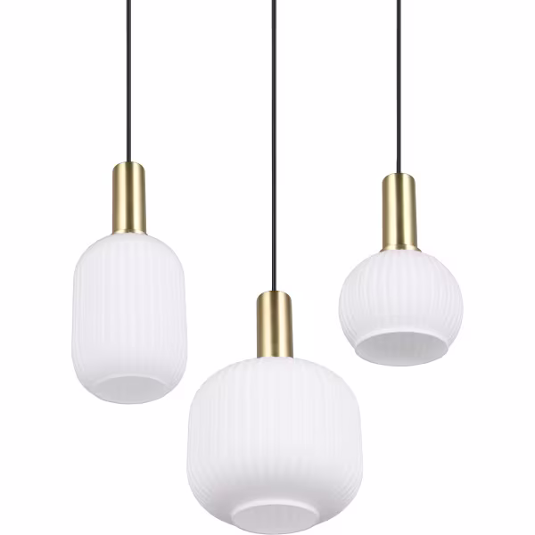 HLW LED Gouden Mat Messing LED Hanglamp met Wit Glas - 3x Lichtpunten, Verstelbaar HLW LED Gouden Mat Messing LED Hanglamp met Wit Glas - 3x Lichtpunten, Verstelbaar