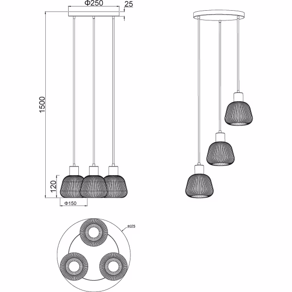 HLW LED Black Metal LED Pendant Lamp Trion Arif - 3-light, E27, Matte Black, Adjustable HLW LED Black Metal LED Pendant Lamp Trion Arif - 3-light, E27, Matte Black, Adjustable
